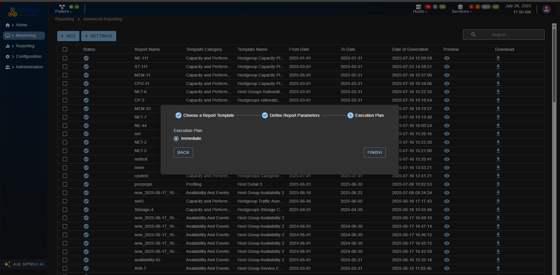 Steps 3 to create an Availability and Event Report