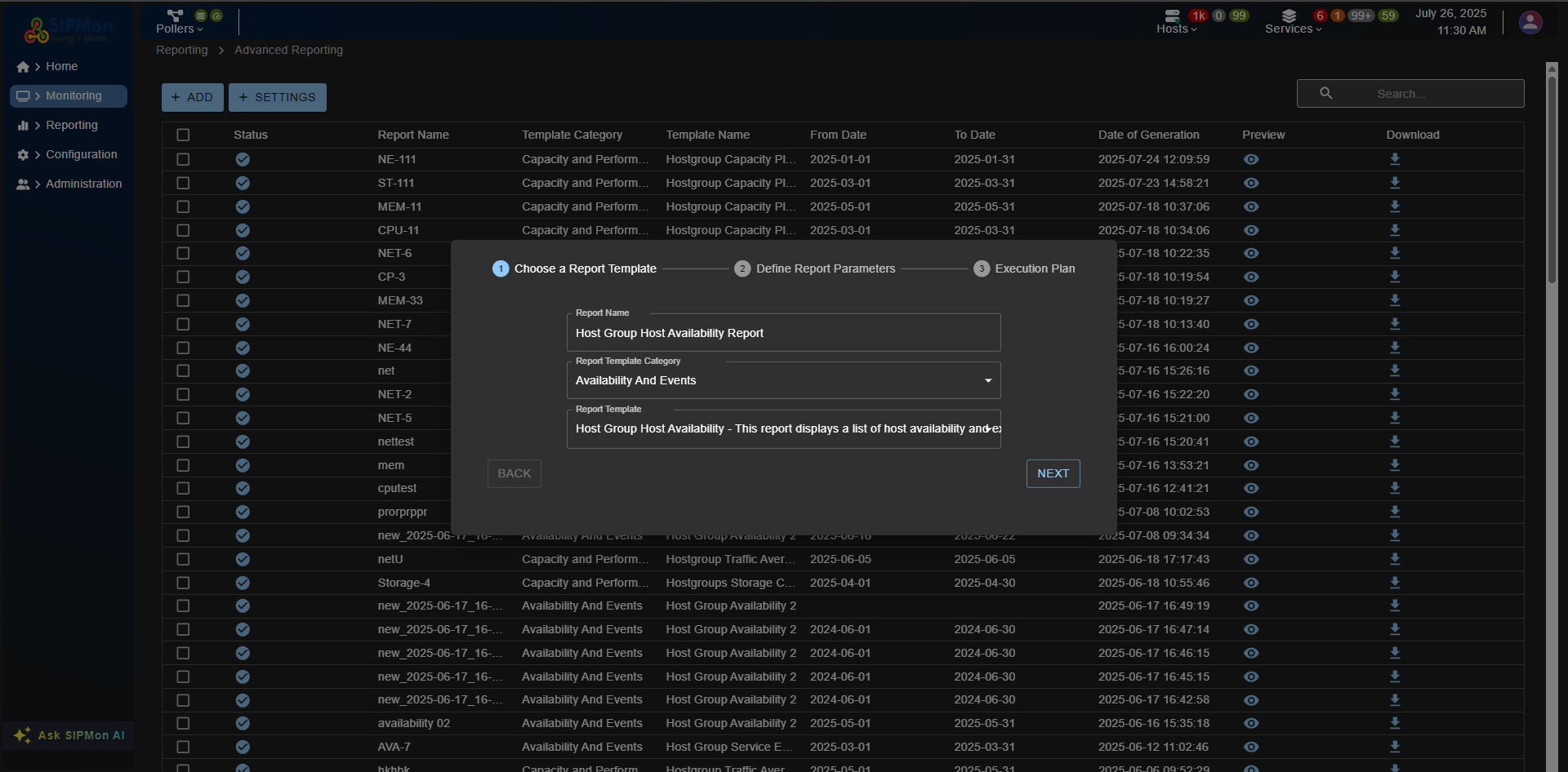 Steps to create HostGroup Hot Availability and Event Report